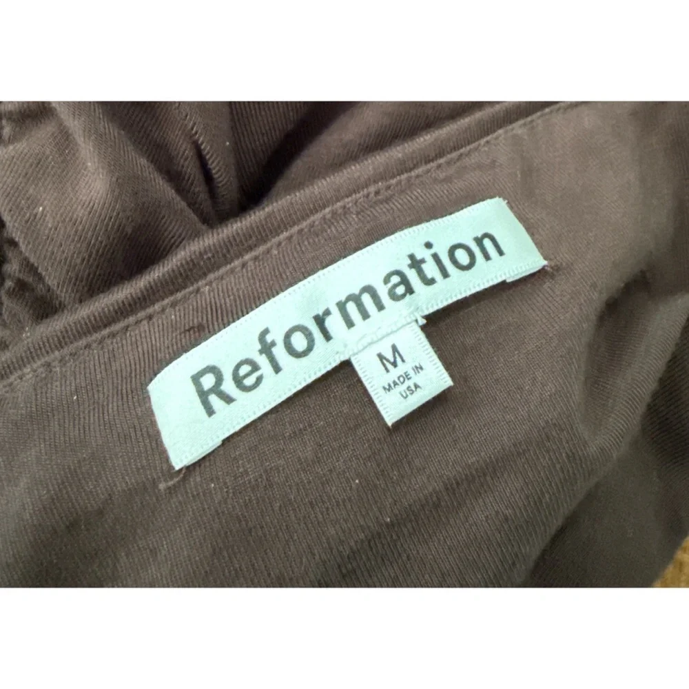 Reformation Suvi Knit Sweetheart Neckline Ruched Stretch Jersey Brown Midi Dress - Picture 3 of 13